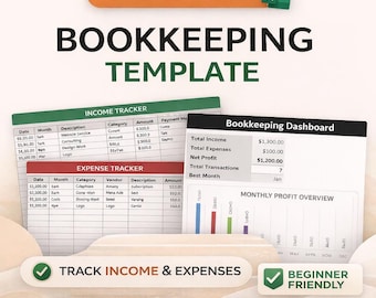 Simple Bookkeeping Excel Template | Income & Expense Tracker | Small Business Finance Tracker | Monthly Profit Dashboard