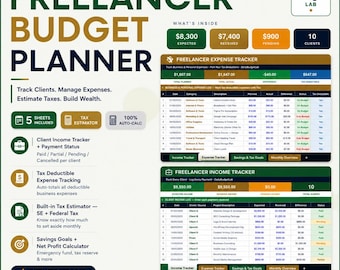 Freelancer Budget Planner Excel | Income, Expense & Tax Tracker Spreadsheet for Self-Employed
