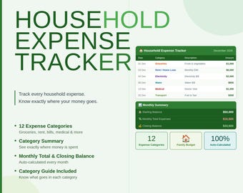 Household Expense Tracker Excel | Monthly Expense Sheet | Simple Family Budget Spreadsheet | Easy Money Tracking