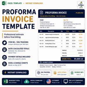 Proforma Invoice Template Excel | Editable Estimate & Quotation Sheet | SKU Tracking