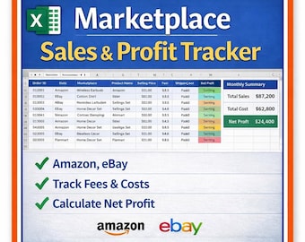 Hoja de cálculo de ventas y ganancias del mercado para vendedores en línea / Seguimiento de pedidos