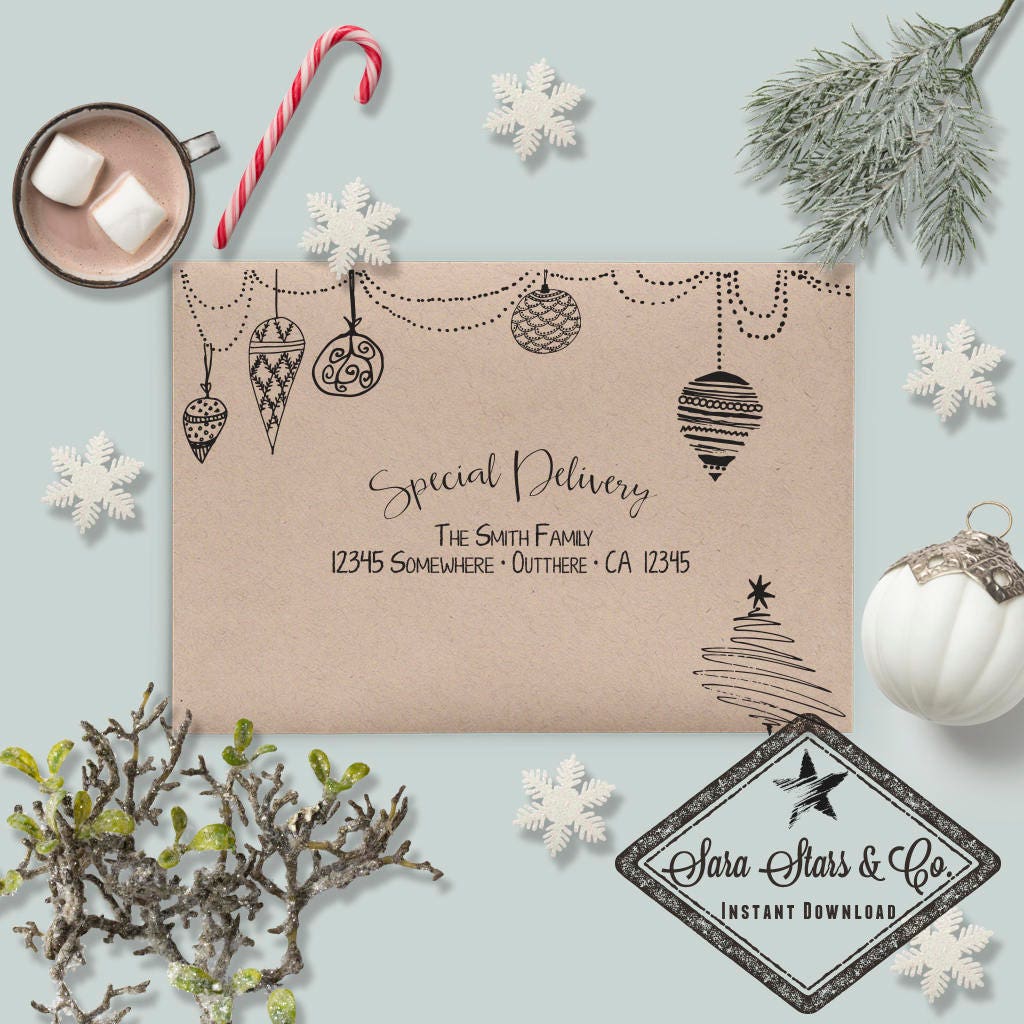 Christmas envelope template modern calligraphy | contemporary rustic |  instant download | pdf - etsy