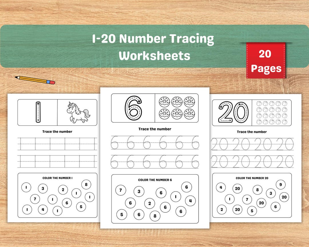 1-20 Number Tracing Worksheets Printable PDF | Trace Numbers Preschool