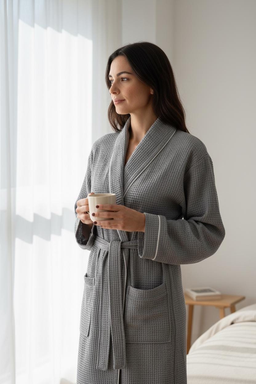 Gray Turkish Cotton Waffle Bathrobe | Absorbent Kimono Robe - Etsy