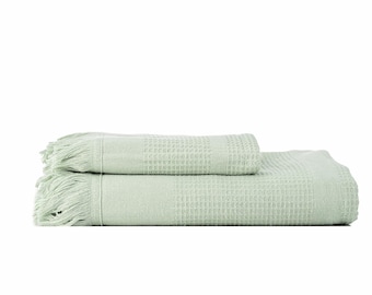 Turkish Cotton Towel Set – Green Lightweight Bath & Hand Towel