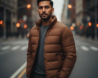 Chaqueta acolchada marrón: abrigo de invierno cálido y acolchado / Ropa de calle de moda