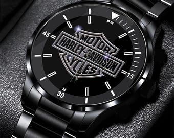 Reloj de metal negro con el logotipo de Harley-Davidson, reloj de automóvil - Reloj de pulsera de regalo
