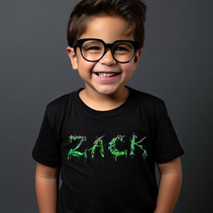 Custom Zombie Letters Name, Boys Halloween Shirt, Girls Fall, Kids, Toddler Halloween Personalized Trick or Treat tshirt, Pumpkin Season