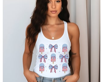 Coquette 4th of July Tank, Retro 4th of July American Shirt, Bow Shirt, USA Tank Top, Independence Day shirt, Fourth of July Girly Shirt