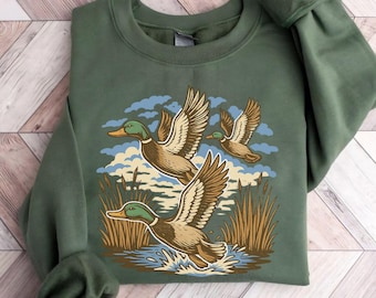 Retro Mallard Duck Nature Sweatshirt, Cabincore 90s Vintage Bird, Waterfowl Graphic Rustic Cabin Shirt, Pullover Sweater, Wildlife Hunting