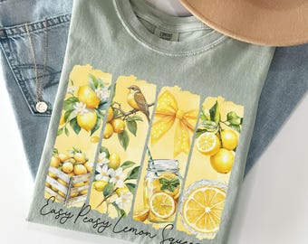 Easy Peasy Lemon Squeezy Shirt, Coquette Bow Lemon Print tshirt, Summer Fruit Tee, Comfort Colors Oversized Trendy T shirt, Preppy Girl