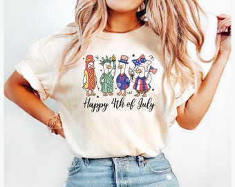 Patriotic Goose 4th of July Comfort Colors Shirt, Funny Goose shirt, Fourth of July Goose, Red White Blue Top, Patriotic USA Animal tshirt