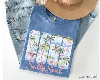 Salty Soul Summer Shirt, Coastal Vibes tshirt Beach Comfort Colors tee, Florida shirt, Island Beachwear, Hawaii T shirt, Travel Top, Preppy