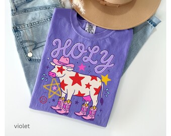 Holy Cow Shirt, Comfort Colors Tee, Cow Farm Lover Graphic tshirt, Funny Sayings Sarcastic Humor t-shirt, Bright Summer Vacation Shirt