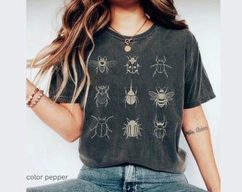 Comfort Colors Vintage Insect Shirt Bug love Shirt, Entomology tshirt Dark Academia Beetle Shirt, Grunge Alt Goblincore Clothing, Nature Tee