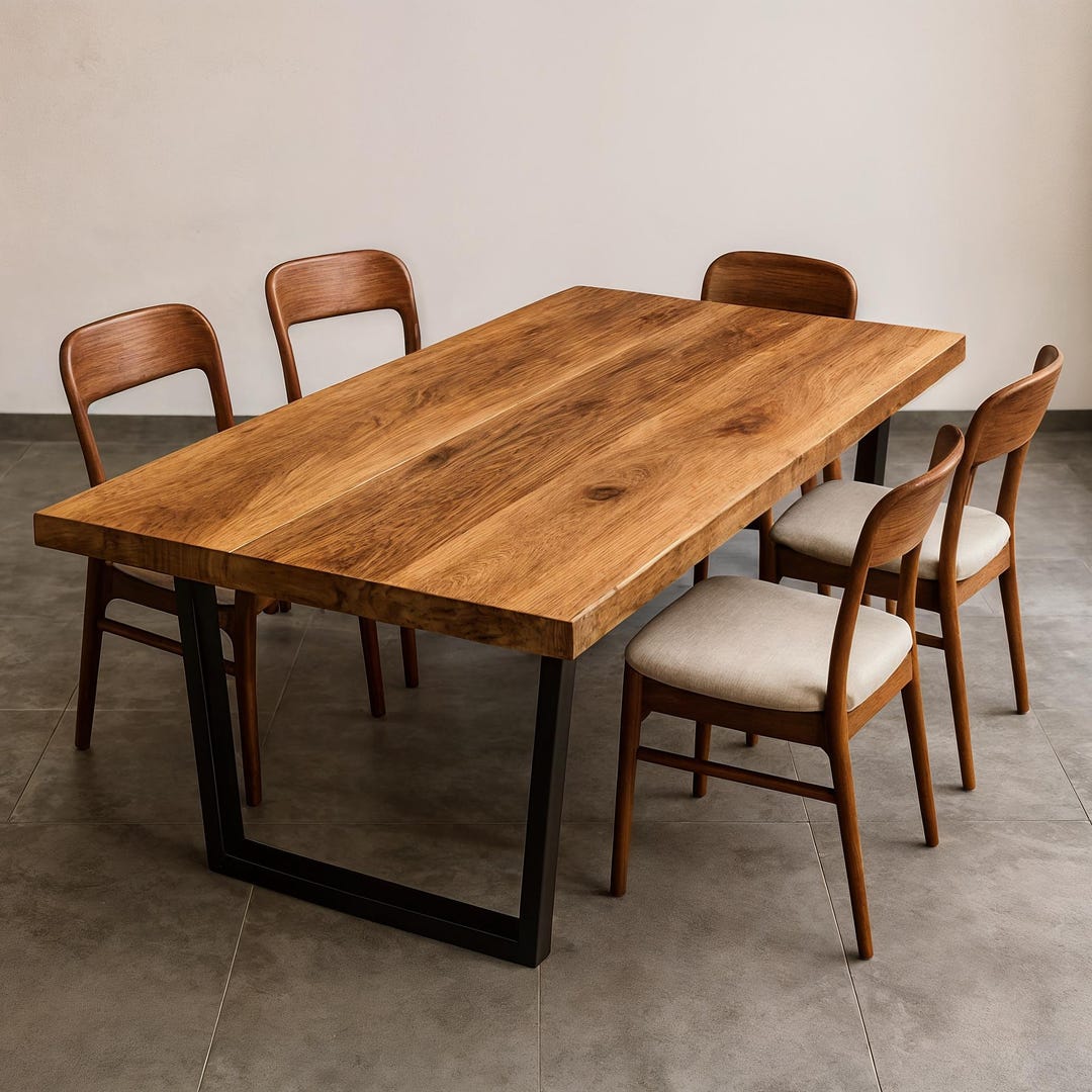 Handmade Solid Walnut Dining Table – Modern Live Edge Wood Table With ...