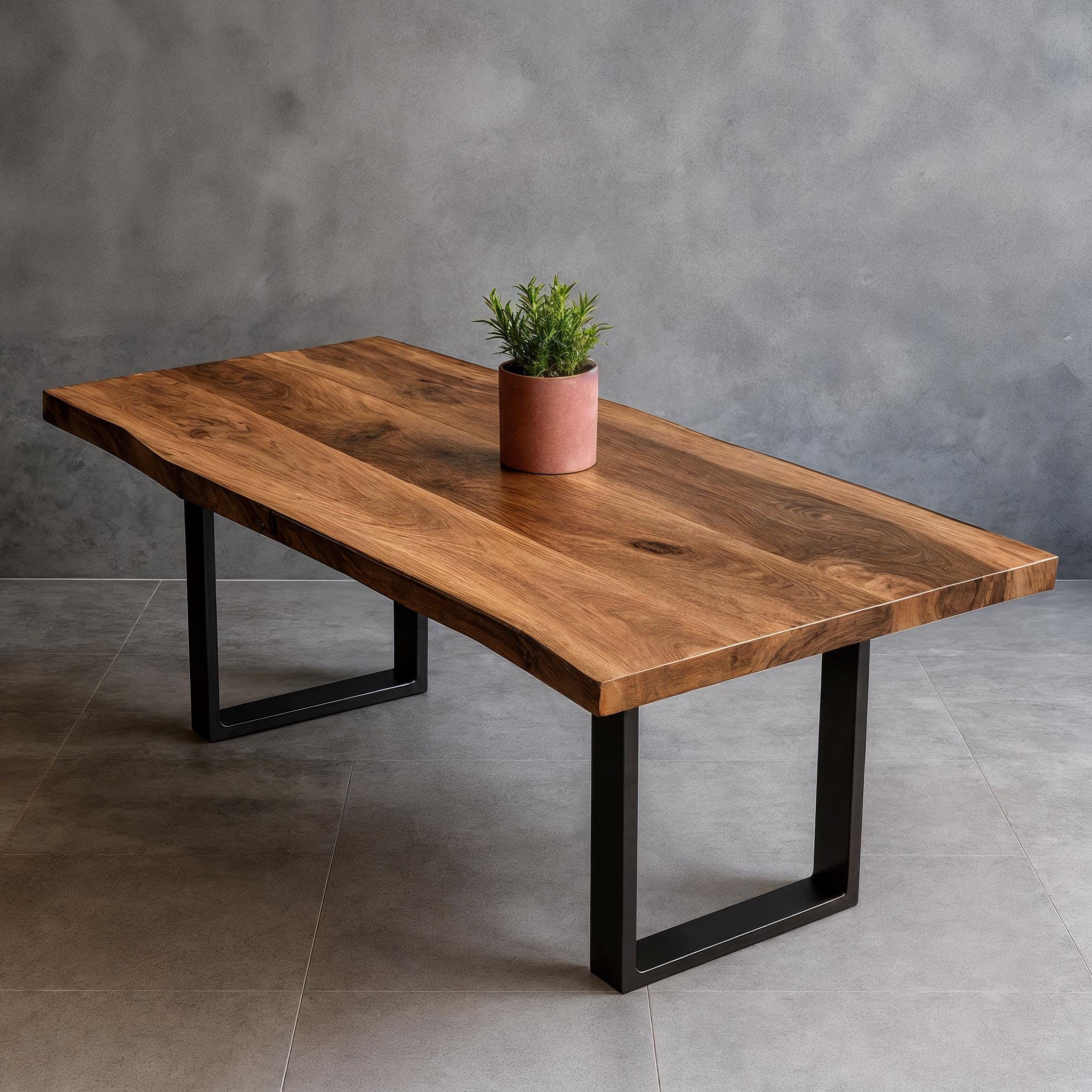 Handmade Solid Walnut Dining Table – Modern Live Edge Wood Table With ...