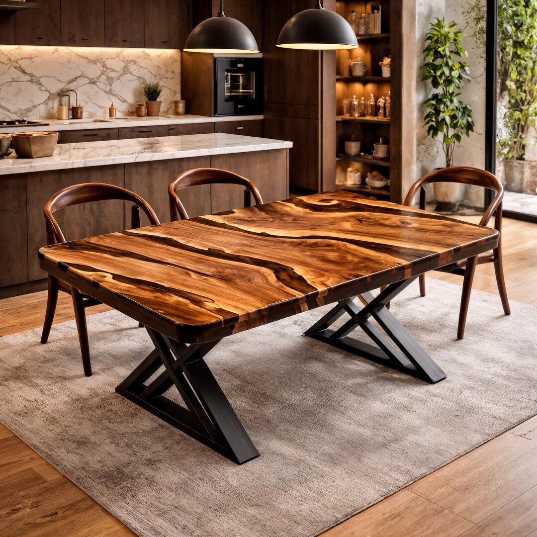 Handmade Live Edge Walnut River Dining Table, Industrial Metal Legs - Etsy