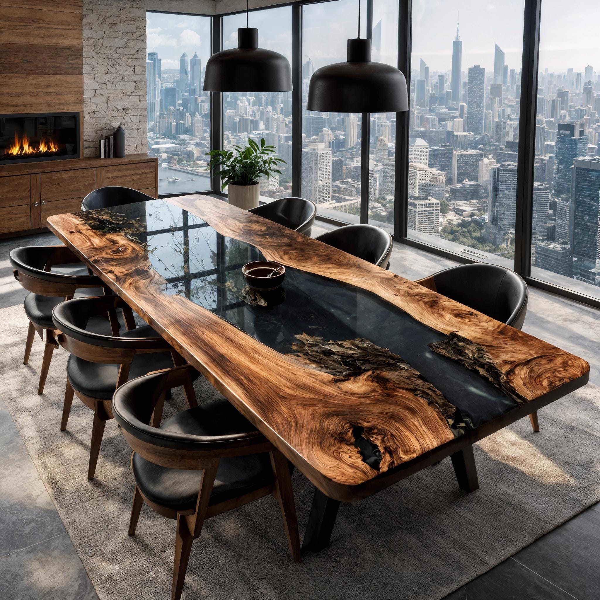 Luxury Modern Solid Wood Table, Custom Resin Dining Table - Handmade ...