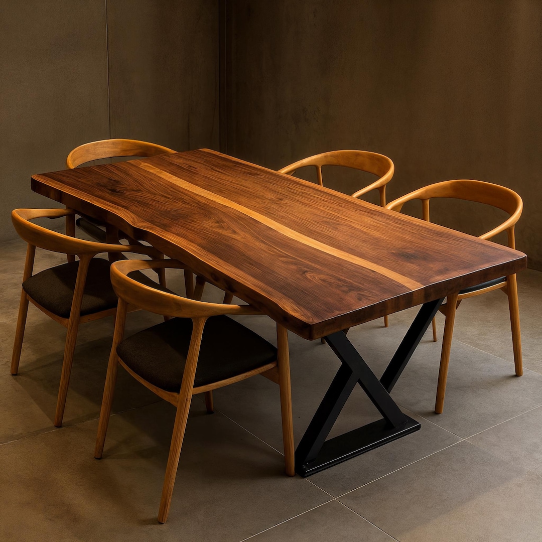 Live Edge Walnut Dining Table, Solid Wood Kitchen Table With X-base ...
