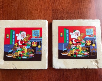 Christmas Beer Coasters - Santa Coasters - Oklahoma Prairie Ale Christmas Bomb - Set of Two