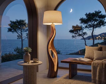 Sculpturale drijfhoutvloerlamp, grote organische wortel staand licht, rustieke kusttaklamp, handgemaakt strandhuisdecor, hoge natuur