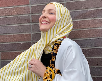 Striped Jersey Slip-on Hijab: Lemon & White, Easy Wear