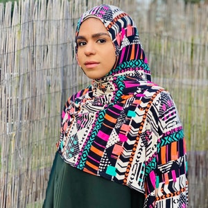 Bold Print Jersey Hijab: Lightweight Muslim Scarf, Slip-on or Wrap