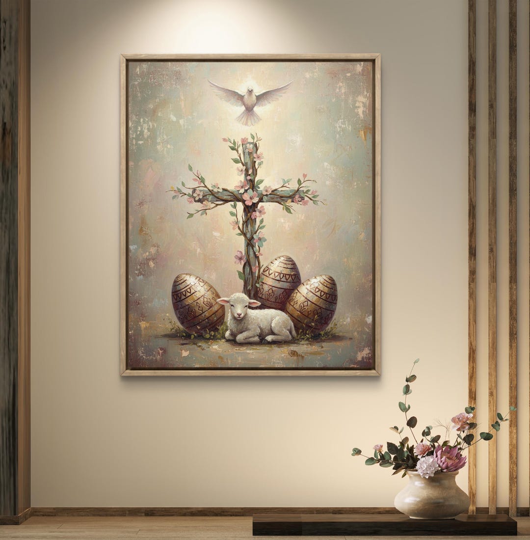 Christian Easter Wall Art | Catholic Easter Decor | Cross Lamb Wall Art ...