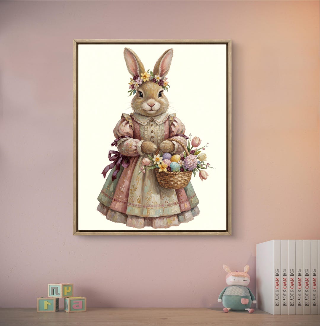 Easter Bunny Wall Art Printable | Vintage Nursery Bunny Decor | Spring ...