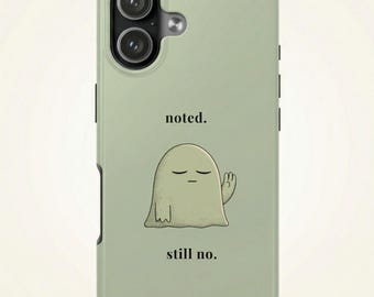 Introvert Phone Case | Noted Still No Ghost Illustration, Sage Green Protective Case