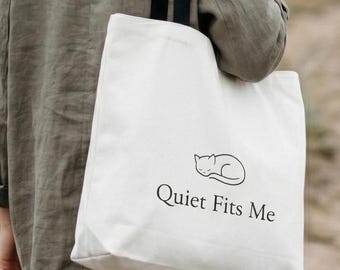 Canvas Tote Bag Minimal, Quiet Fits Me Design, Introvert Gift, Simple Everyday Shoulder Bag