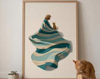Quiet Cat Watercolor Print | Cozy Cat Illustration, Introvert Wall Art (Digital Download)