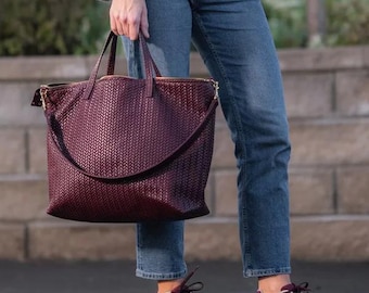 Leather Tote Bag for Women | Large Work Office Zipper Handbag | Stylish Everyday Shoulder Bag