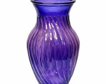 Vintage Indiana Glass Iridescent Amethyst Carnival Glass Vase | Optic Swirl Purple Glass, 8” | Illusions Line, c. 1970s