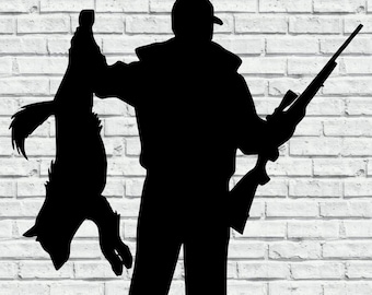 Cazador con coyote Archivos DXF/SVG/JPG para exhibición y corte CNC