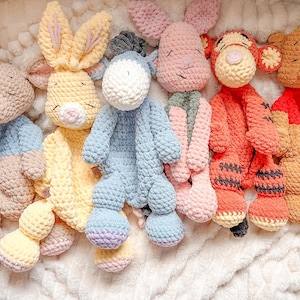 Crochet Eeyore, Piglet, Tigger, Ru, Rabbit, Pooh, Handmade Pooh and Friends Snuggler, 100 Acre Woods Nursery Decor, Pretend Play, Snuggler
