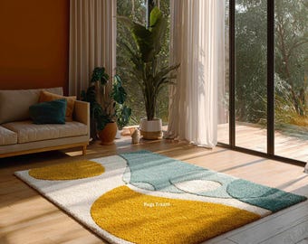 Hand Tufted Color Block Rug, Minimalist Decor, Plush Designer Rug