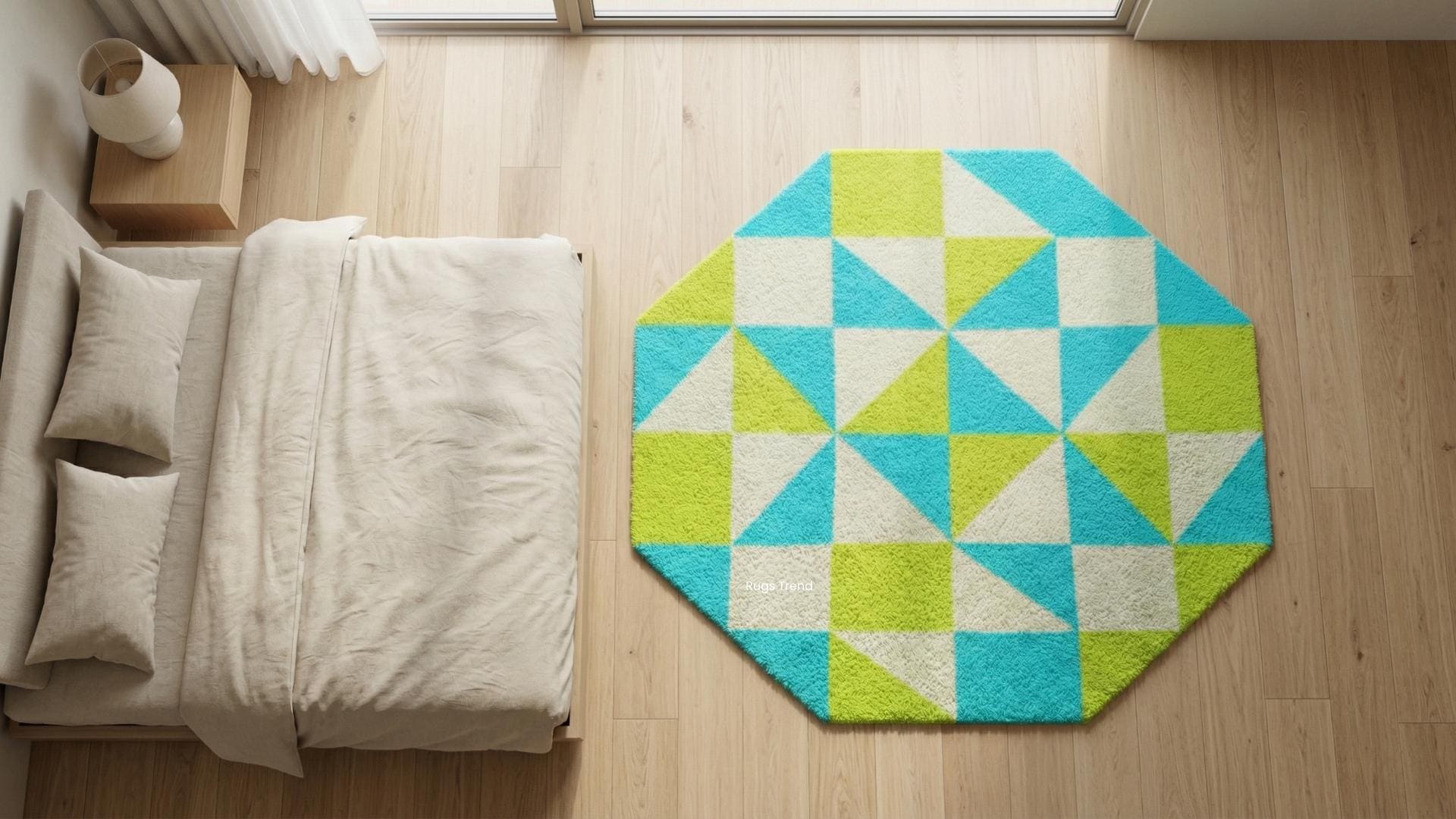 Hand Tufted Octagon Rug | Colorful Geometric Triangle Pattern Statement ...