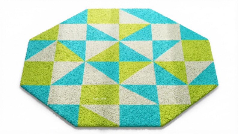 Hand Tufted Octagon Rug | Colorful Geometric Triangle Pattern Statement ...