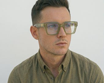 Oversized Square Anti Blue Light Glasses, Trendy Flat Top Frame Eyewear, Chic Acetate Computer Glasses