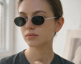 Kleine ovale Retro-Sonnenbrille für Damen | Elegantes Metallgestell mit UV400-Schutz | Minimalistische Vintage-Brille