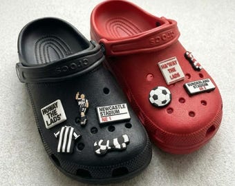 Newcastle Sunderland Croc Charms | North East Football Shoe Charms | Black White Croc Charms | Red White Clog Pins | Football Fan Gift