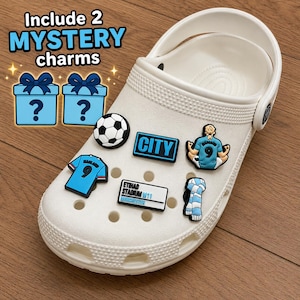 City Inspired Sky Blue Football Shoe Charms | Manchester Soccer Clog Pins | Sports Team Fan Gift | Blue and White Croc Accessories