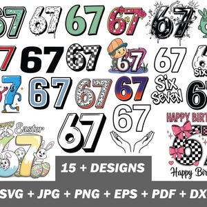 Paquete de 67 imágenes SVG / Imágenes prediseñadas para la celebración del 67 cumpleaños para camisetas, tazas, pegatinas y archivos de corte de vinilo.
