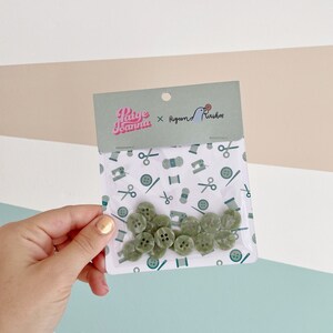 X15 Original Paige Joanna X Pigeon Wishes Willow Circle 15mm Buttons (Shirting Size) | Sage Green Circle Shape