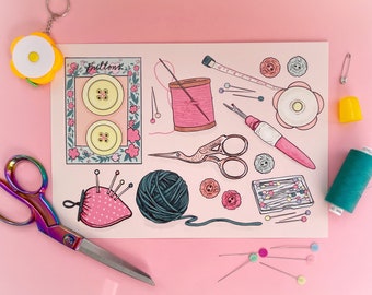Sewing Accessories Illustration A4 Print by Paige Joanna