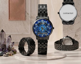 Fire Fighter Fireman Department Coat of Arms Watch, Fire Fighting Timepiece - Gift Wristwatch