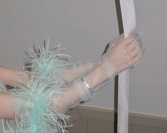 Feather Tassel Gauze Gloves, Ethereal Bridal Styling Accessory