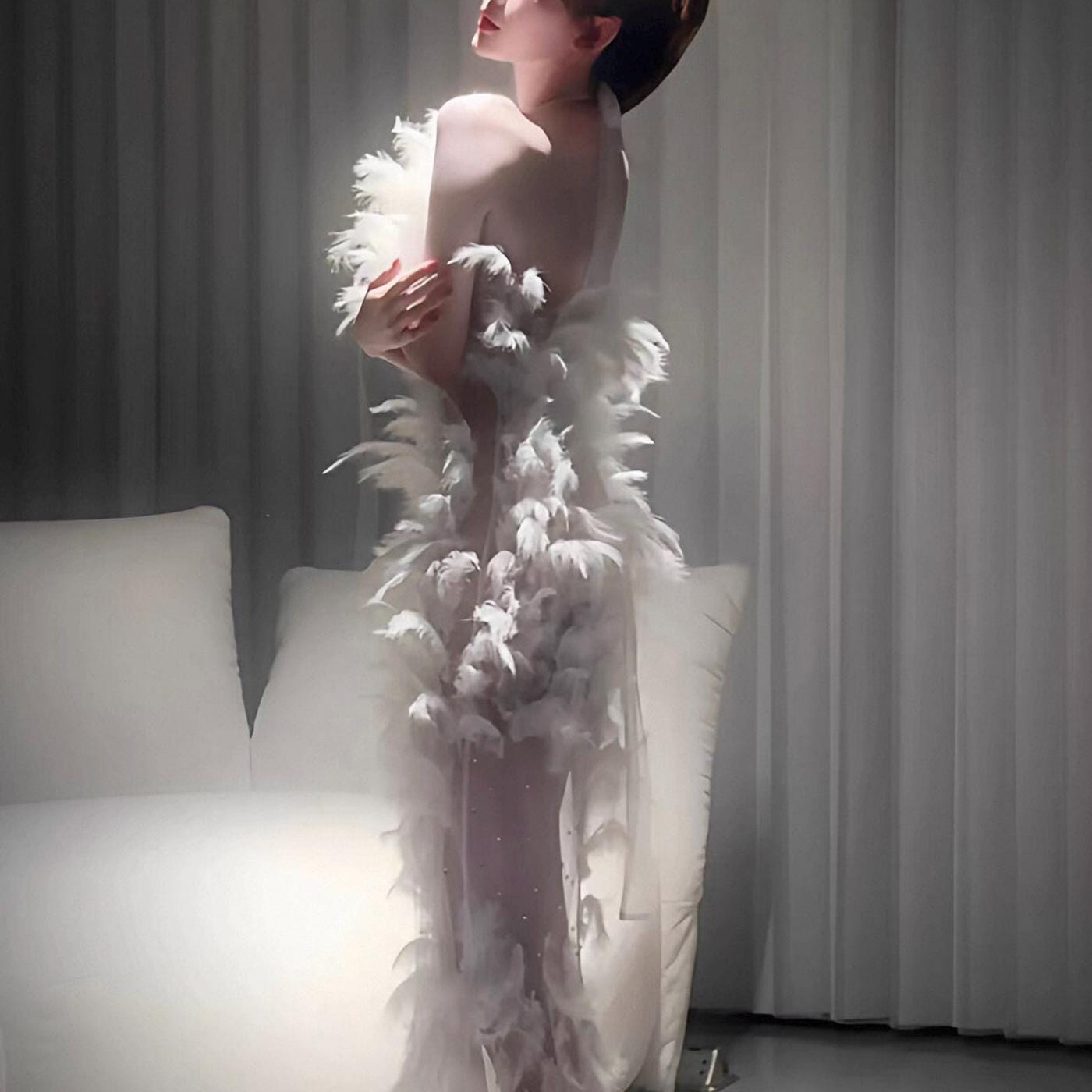 sheer feather dress Jovani 03023 Size 2 Light Blue Sheer Feather Prom Dress Plunging Neck Wedding Gown Pageant Gown